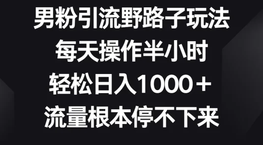 男粉引流野路子玩法，每天操作半小时轻松日入1000＋，流量根本停不下来
