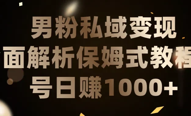 男粉私域变现全面解析，保姆式教程，单号日赚1000+