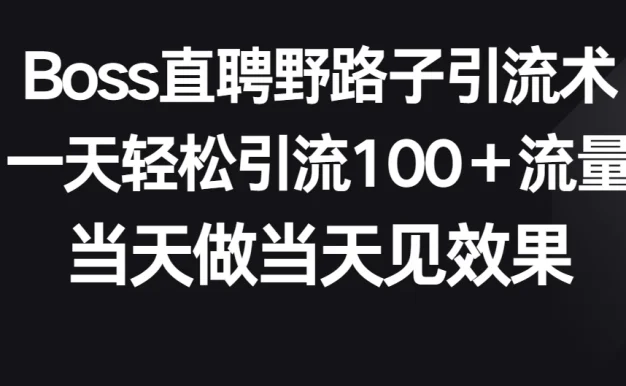 Boss直聘野路子引流术,一天轻松引流100+流量,当天做当天见效果