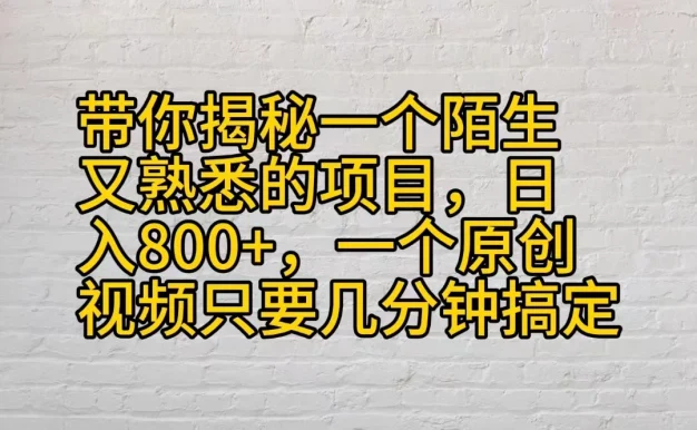 带你揭秘一个陌生又熟悉的项目,日入800+,一个原创视频只要几分钟搞定