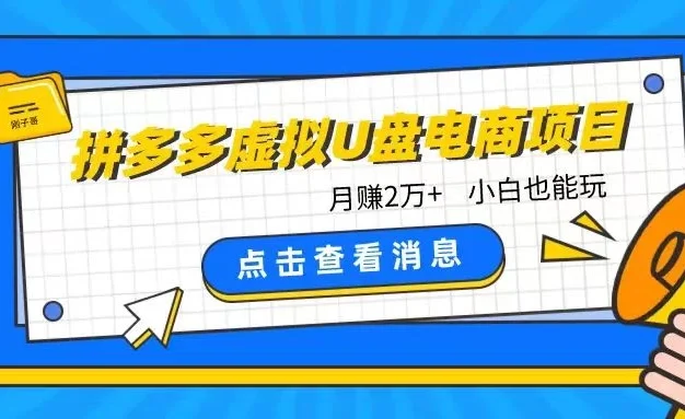 拼多多虚拟U盘电商红利项目:月赚2万+,新手小白也能玩