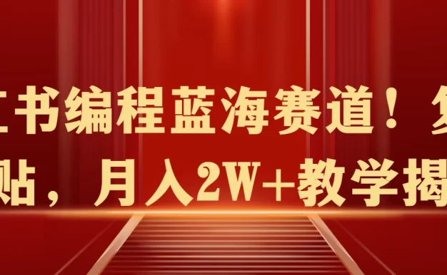 小红书编程蓝海赛道！复制粘贴，月入2W+教学揭秘