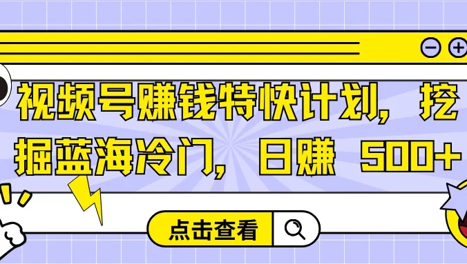 视频号赚钱特快计划，挖掘蓝海冷门，日赚 500+