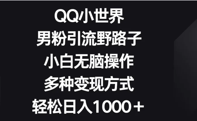 QQ小世界男粉引流野路子,小白无脑操作,多种变现方式轻松日入1000+