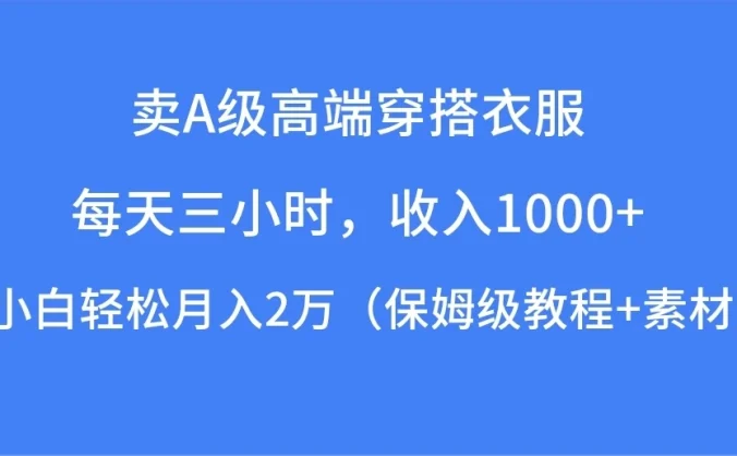 每天三小时，收入1000+，卖A级高端穿搭衣服，小白轻松月入2万，（保姆级教程+素材）