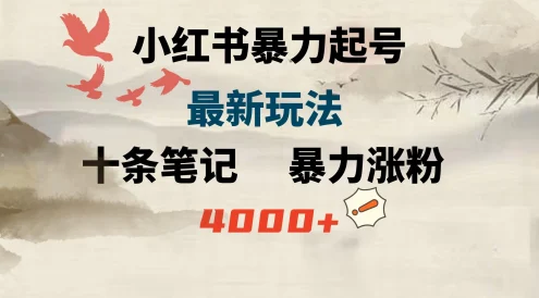 小红书暴力起号,最新玩法,十条笔记暴力涨粉4000+