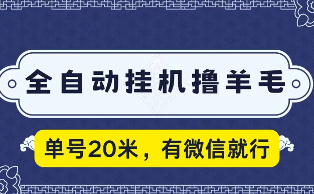 全自动挂机撸羊毛,单号20米,有微信就行,可矩阵批量放大