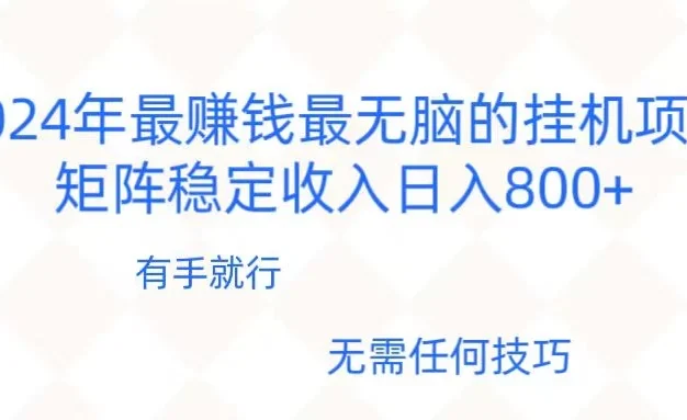 2024年稳赚项目，最新无脑的挂机项目，矩阵稳定日收入800+