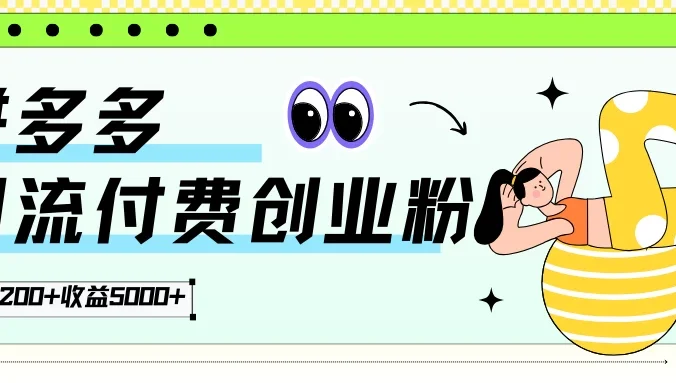 拼多多引流付费创业粉，日引200+，收益5000+