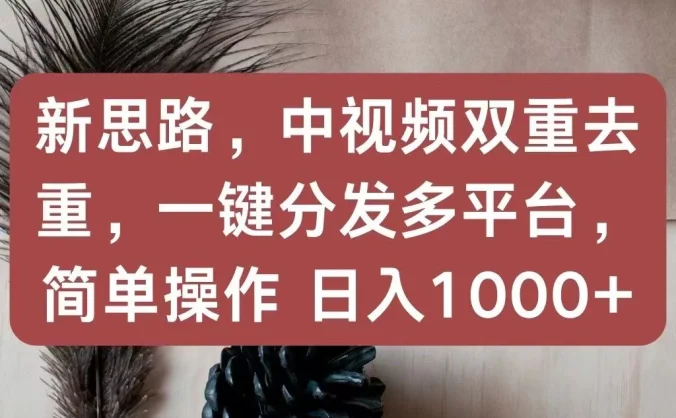 新思路，中视频双重去重，一键分发多平台，简单操作，日入1000+！快来试试吧！