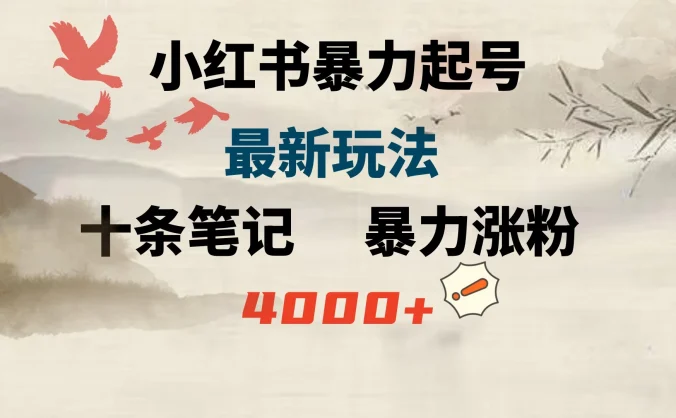 小红书暴力起号,最新玩法,十条笔记暴力涨粉4000+