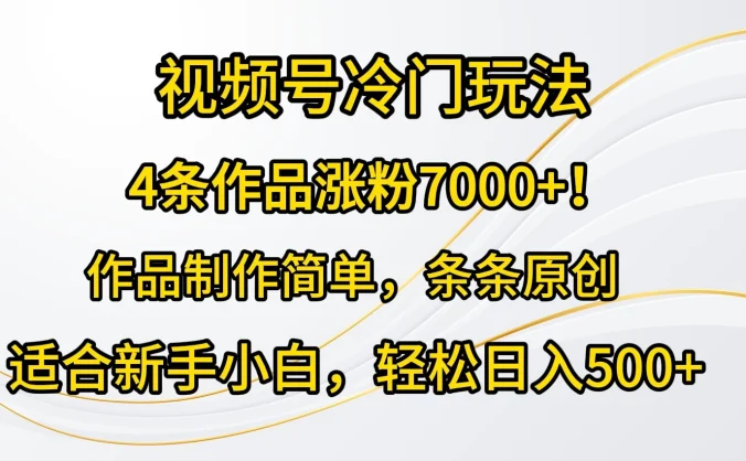 4条作品涨粉7000+!视频号冷门玩法,作品制作简单,条条原创,适合新手小白,轻松日入500+