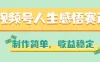 视频号人生感悟赛道，制作简单，收益稳定