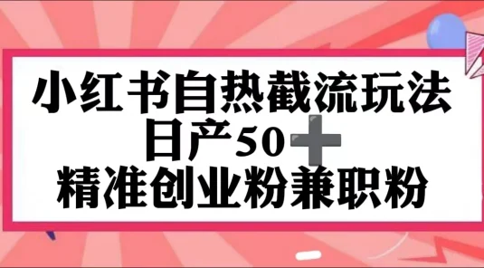 小红书自热截留玩法，日产50+精准创业粉兼职粉，轻松实现流量变现