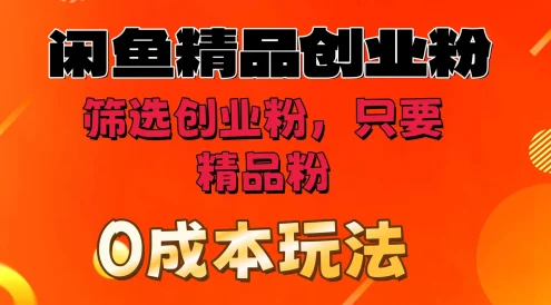 闲鱼筛选精品创业粉，无成本玩法，只引精品粉