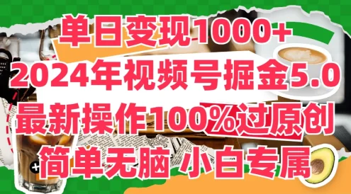 单日变现1000+，2024年视频号掘金5.0，最新骚操作100%过原创玩法，简单无脑，小白专属