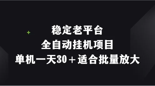 稳定老平台，全自动挂机项目，单机一天30＋适合批量放大