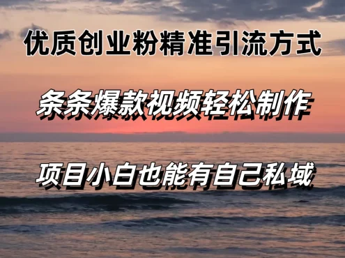 优质创业粉精准引流方式,条条视频爆款,小白也能轻松拥有自己的私域!!!
