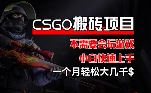 CSGO 装备搬砖项目,操作简单,不需要会玩游戏,小白也能快速上手,一个月轻松大几千