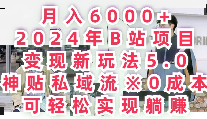 月入6000+，2024年B站项目变现新玩法5.0，神贴私域流0成本，可轻松实现躺赚