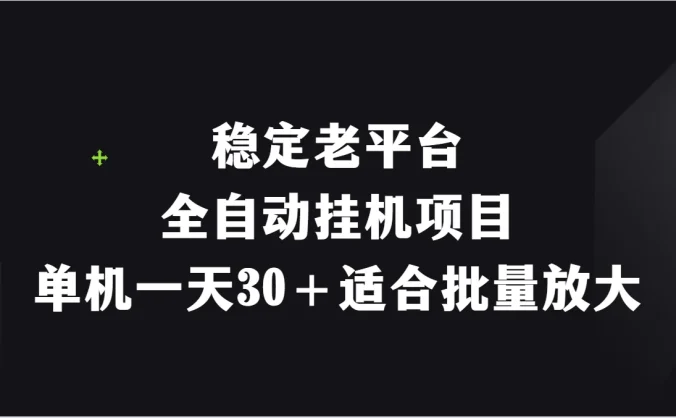 稳定老平台,全自动挂机项目,单机一天30+适合批量放大