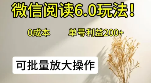 微信阅读6.0玩法！0撸，单号利益200+，可批量放大操作