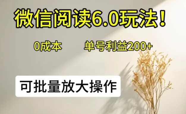 微信阅读6.0玩法!0撸,单号利益200+,可批量放大操作