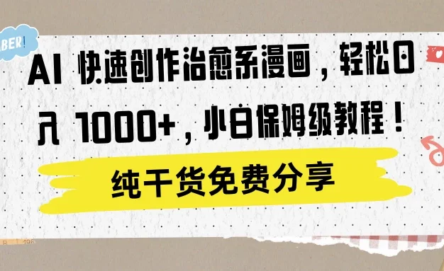 AI 快速创作治愈系漫画，轻松达成日入 1000+，小白保姆级教程！