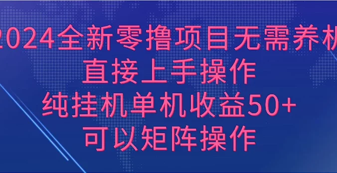 2024全新零撸项目，无需养机，直接上手操作纯挂机单机收益50+，可以矩阵操作