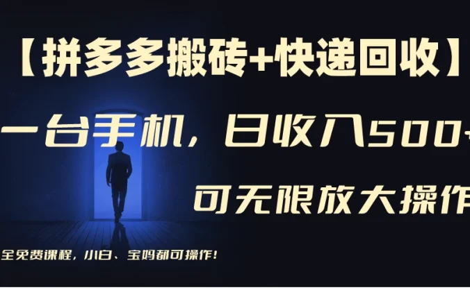 拼多多搬砖+快递回收，日入500+，多号矩阵收益无上限