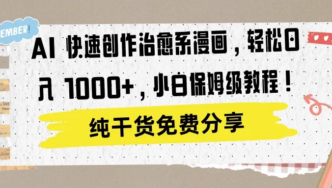 AI 快速创作治愈系漫画，轻松达成日入 1000+，小白保姆级教程！