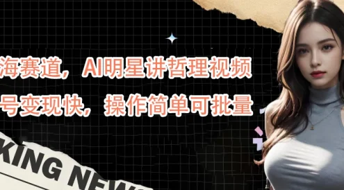 蓝海赛道，AI明星讲哲理视频，起号变现快，操作简单可批量
