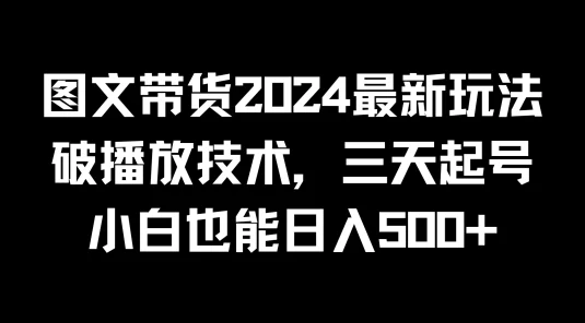 图文带货2024最新玩法，破播放技术，三天起号，小白也能日入500+