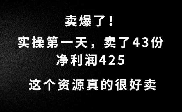 这个资源，需求很大，实操第一天卖了43份，净利润425