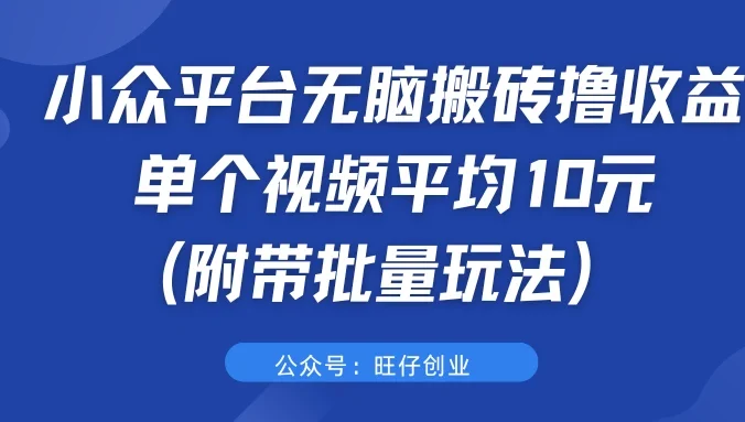 小众平台无脑搬砖撸收益,单个视频平均10元 (附带批量玩法)
