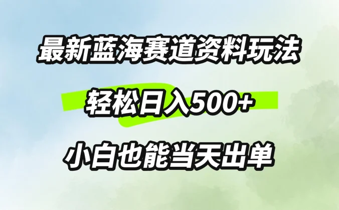 最新蓝海赛道资料玩法，轻松日入500+，小白也能当天出单