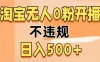 2024淘宝无人0粉公域开播，不违规，轻松日入500+