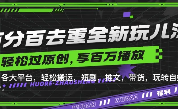 百分百去重玩法,轻松一键搬运,享受百万爆款,短剧,推文,带货神器,轻松过原创