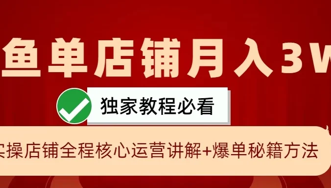 闲鱼单店铺月入3W+实操展示，爆单核心秘籍，一学就会