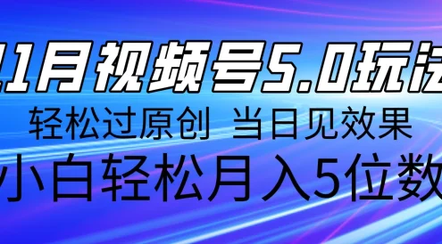 11月最新视频号5.0玩法,轻松过原创,当日见效果,小白轻松月入5位数