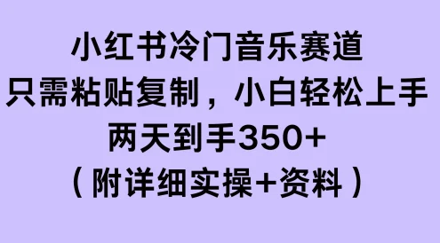 小红书冷门音乐赛道,只需粘贴复制,小白轻松上手,两天到手350+(附详细实操+资料)