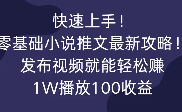 快速上手!零基础小说推文最新攻略!发布视频就能轻松赚,1W播放100收益