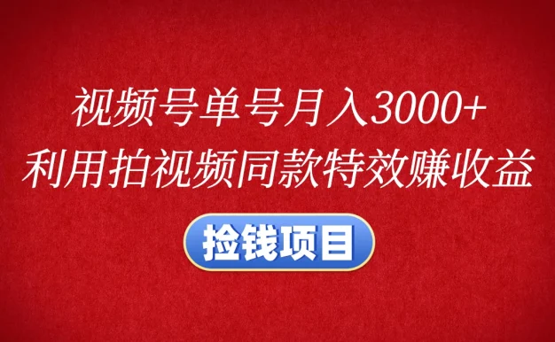视频号单号月入3000+,利用拍同款特效赚收益,捡钱项目