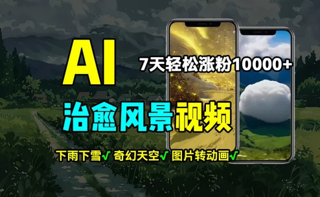 AI制作治愈风景,7天涨粉过万,落地云下雨下雪等场景制作,上手快操作简单