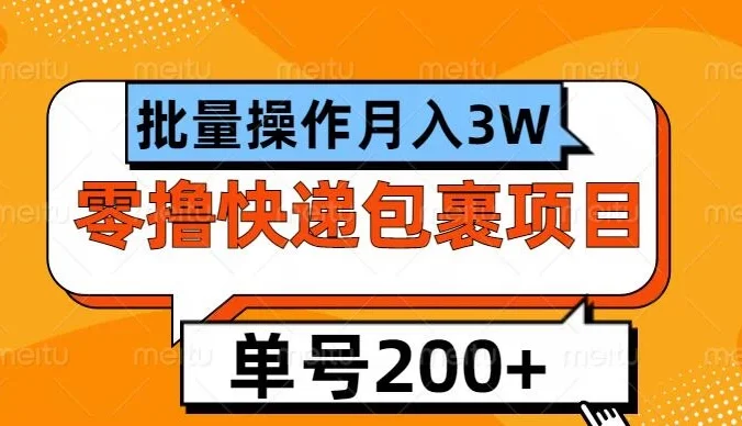 单号日撸200+，零撸快递包裹项目，批量操作月入3W+