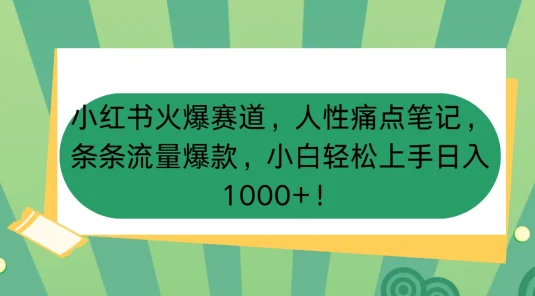 小红书火爆赛道，人性痛点笔记，条条流量爆款，小白轻松上手日入1000+！