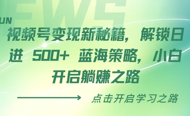 视频号变现新秘籍,解锁日进 500+ 蓝海策略,小白开启躺赚之路