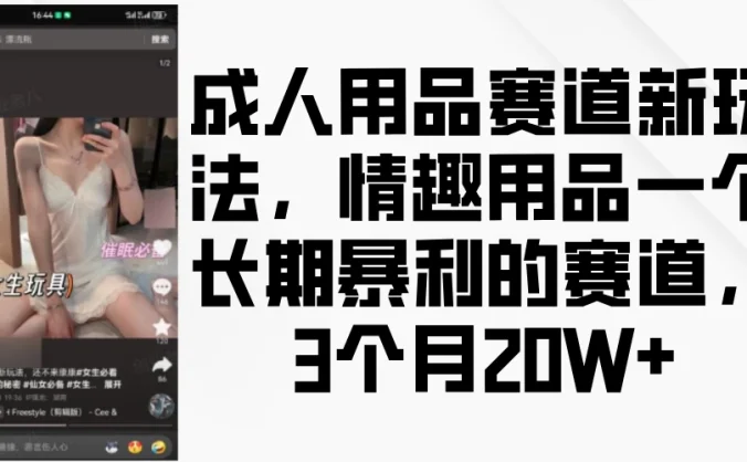 成人用品赛道新玩法，情趣用品一个长期暴利的赛道，3个月20W+