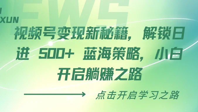 视频号变现新秘籍，解锁日进 500+ 蓝海策略，小白开启躺赚之路