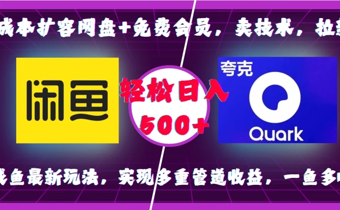 0成本扩容网盘+免费会员，卖技术，拉新，咸鱼最新玩法，实现多重管道收益，一鱼多吃，轻松日入500+